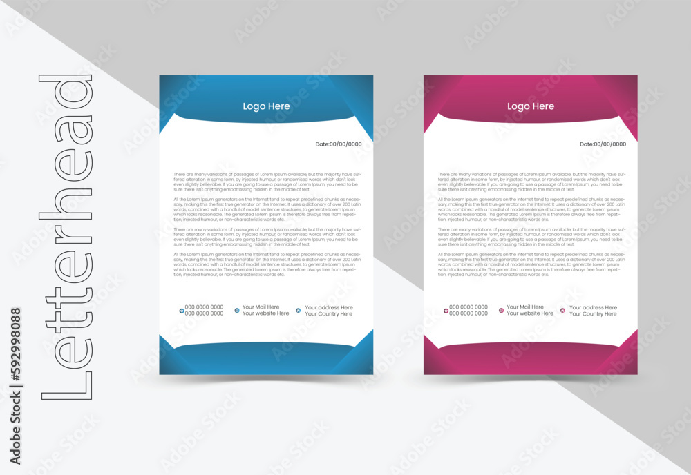 Obraz premium Title: Modern Creative A4 Size vector Blue and Red color .Letterhead template in Abstract style design .Simple And Clean Print Ready Design, Elegant Flat Design Vector Illustration.