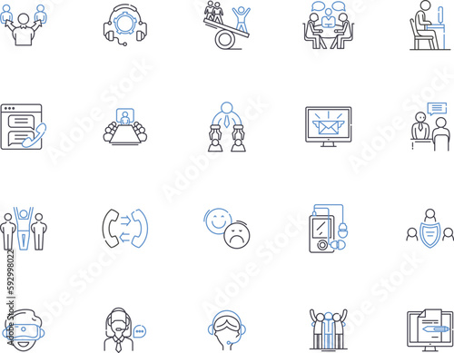 Communication people outline icons collection. Communicators, Dialogue, Interlocutors, Networkers, Speakers, Connectors, Conversationalists vector and illustration concept set. Messengers
