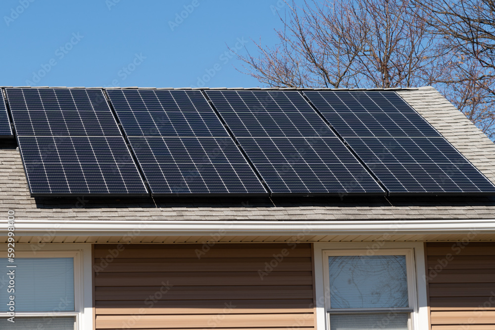 Fototapeta premium solar panels installed on the roof of the house