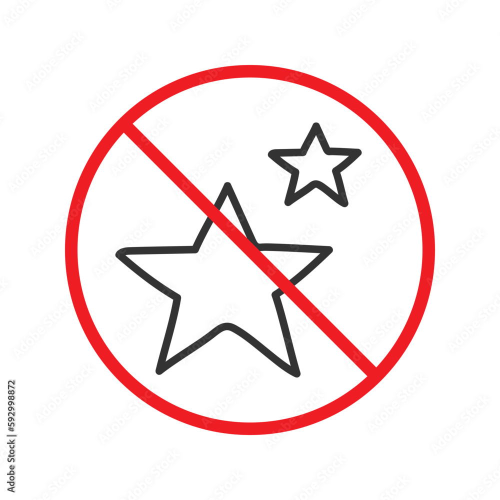 No star icon. Forbidden stars icon. No shuttle vector symbol. Prohibited vector icon. Warning, caution, attention, restriction flat sign design. Do not pictogram. UX UI icon No star icon. Forbidden stars icon. No shuttle vector symbol. Prohibited vector icon. Warning, caution, attention, restriction flat sign design. Do not pictogram. UX UI icon