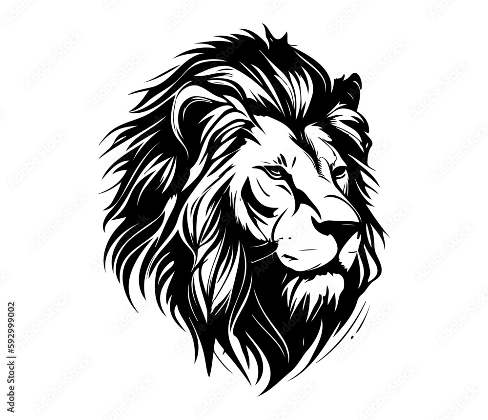 Lion Face, Silhouettes Lion Face SVG, black and white Lion vector