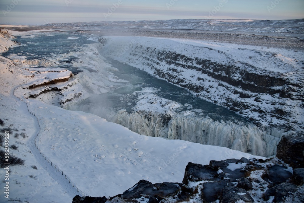 The Frozen Gullfoss Falls, Iceland. 