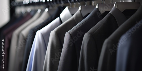 clothes rack filled with mix of business suits, created with Generative AI technology