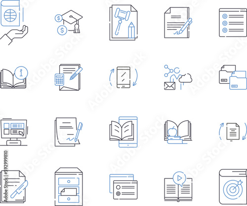 distance learning outline icons collection. Distance, Learning, Online, Education, Virtual, Course, Program vector and illustration concept set. Class, Web-based, eLearning linear signs