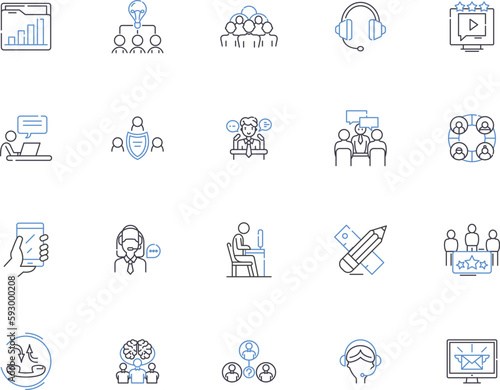 Community outline icons collection. Commune, Society, Gathering, Congregation, Group, Network, Collective vector and illustration concept set. Brotherhood, Alliance, Unity linear signs