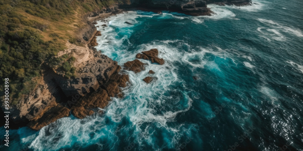 Coast as a background from above. Turquoise background with top view. Summer seascape from the air. Nusa Penida Island, Indonesia. Travel. Generative Ai Coast as a background from above. Turquoise background with top view. Summer seascape from the air. Nusa Penida Island, Indonesia. Travel. Generative Ai