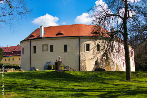 Roztoky Castle near Prague in spring sunny day. Czech Republic. photo