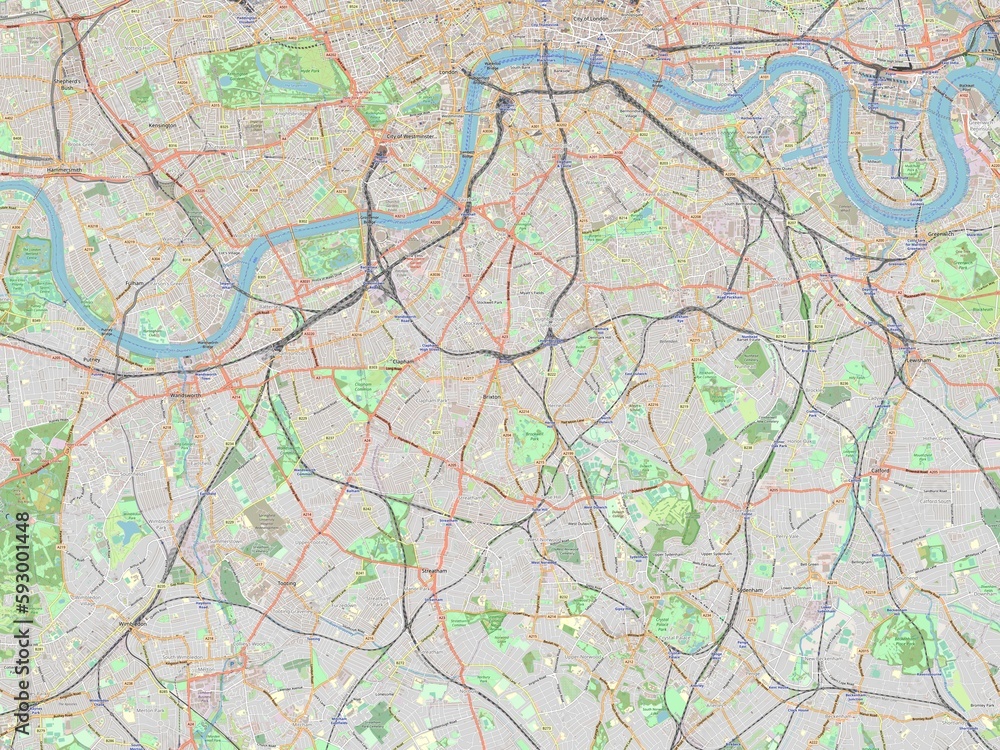 Obraz premium London Borough of Lambeth, England - Great Britain. OSM. No legend