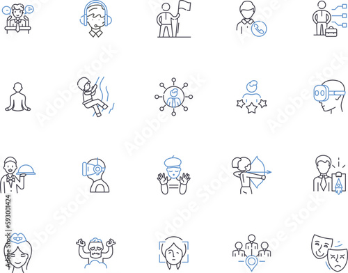 Avatars outline icons collection. Avatars, Digital, Virtual, Figures, Online, Identities, Bots vector and illustration concept set. Characters, Representations, Digitalized linear signs