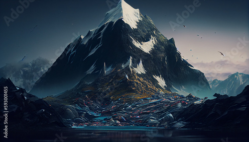 Mountains of garbage in the ocean. Save the earth. Earth Day Concept. Ai generated image
