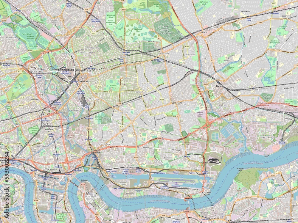 Fototapeta premium London Borough of Newham, England - Great Britain. OSM. No legend