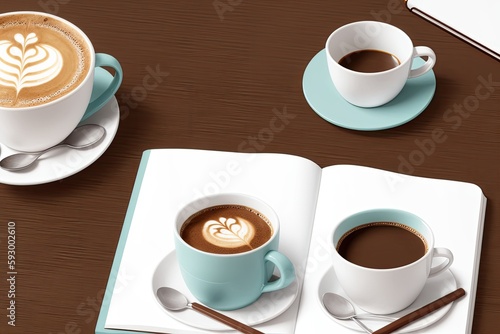 coffee and a notebook art painting made with Generative AI technology
