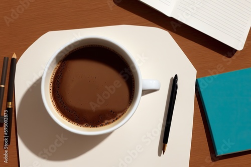 coffee and a notebook art painting made with Generative AI technology