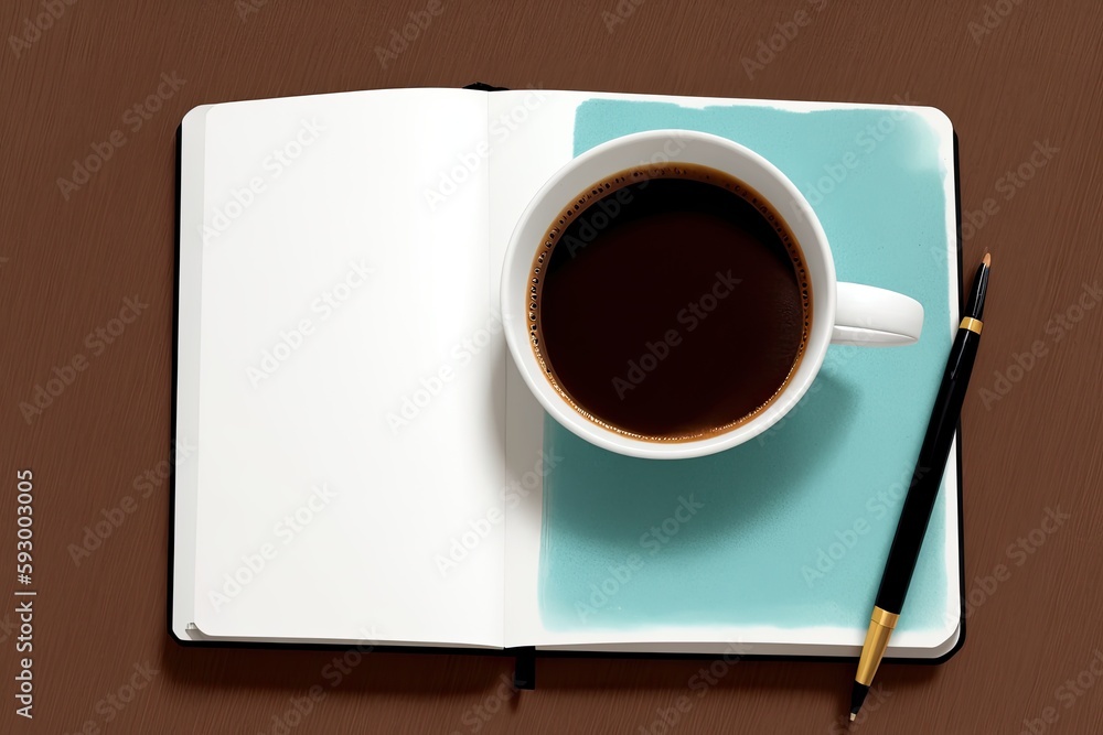 coffee and a notebook art painting made with Generative AI technology coffee and a notebook art painting made with Generative AI technology