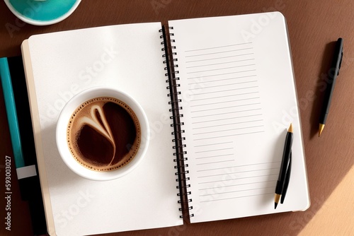 coffee and a notebook art painting made with Generative AI technology