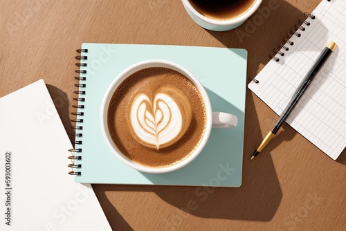 coffee and a  notebook art painting made with Generative AI technology