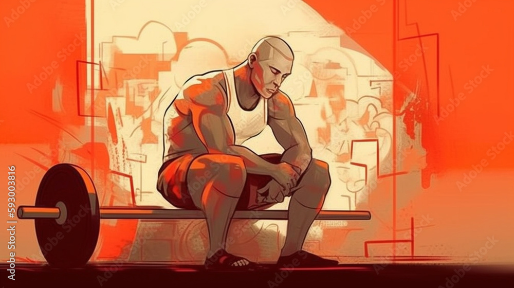 Digital Illustration of a Man Lifting a Barbell in a Gym
