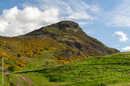 Arthur Seat, Edinburgh, Scotland.  The extinct volcano at Salisbury crags dominates the city skyline