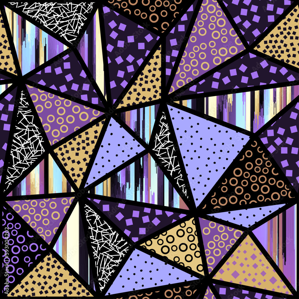 Block design geometric style. Triangles pattern. Seamless Vector image.