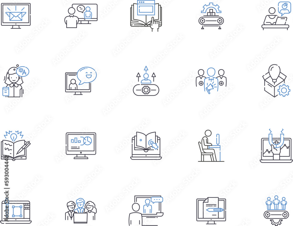 Workplace outline icons collection. Job, Office, Building, Desk, Employee, Team, Environment vector and illustration concept set. Supervisor, Floor, Meeting linear signs Workplace outline icons collection. Job, Office, Building, Desk, Employee, Team, Environment vector and illustration concept set. Supervisor, Floor, Meeting linear signs