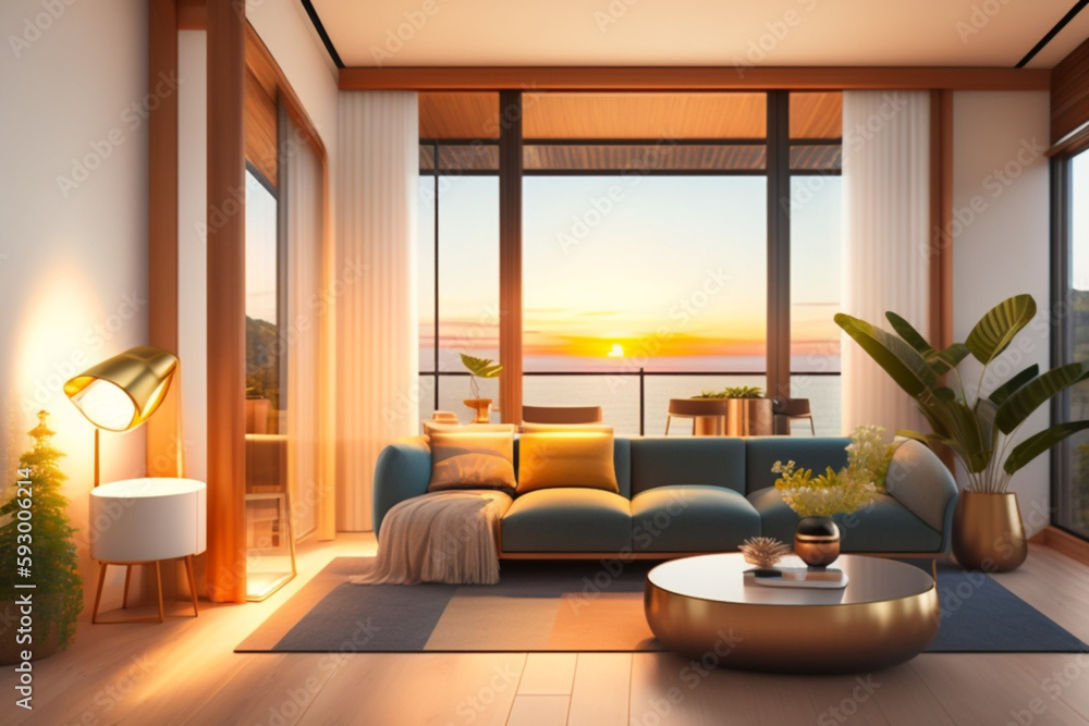 Fototapeta premium modern living luxury room generated Ai
