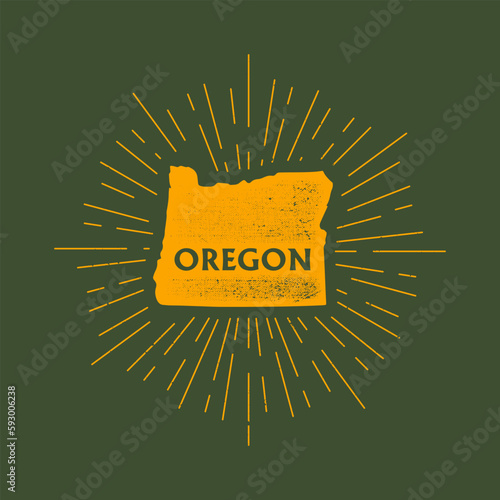 Vintage Oregon, USA map with grunge texture and emblem. Oregon vintage print for t-shirt. Trendy Hipster design. Vector illustration