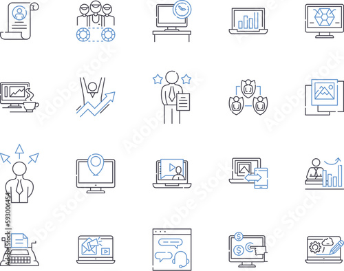 Working enterprise outline icons collection. Enterprise, Working, Business, Organization, Firm, Company, Corporation vector and illustration concept set. Department, Project, Office linear signs
