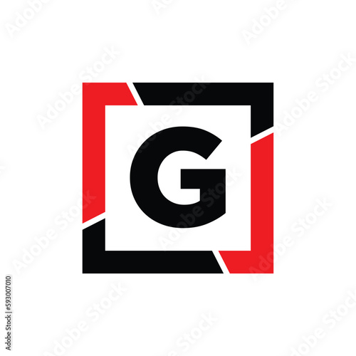 Free Download G letter with red black frame monogram. G company icon. - GFXLoad