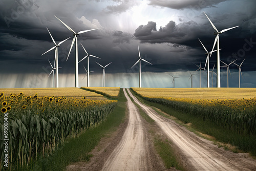 Harvesting Clean Energy: Spectacular Views of Wind Turbines on a Thriving Wind Farm