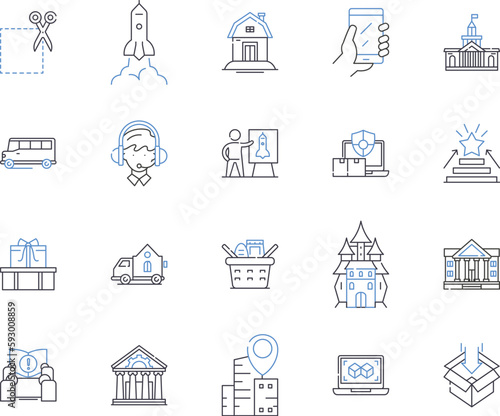 Public transportation outline icons collection. Bus, Train, Metro, Subway, Tram, Ferry, Monorail vector and illustration concept set. Cablecar, Taxi, Ride-share linear signs