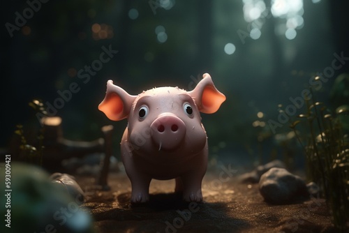 Cute Cartoon Pig on a Farm (Created with Generative AI) © Landon