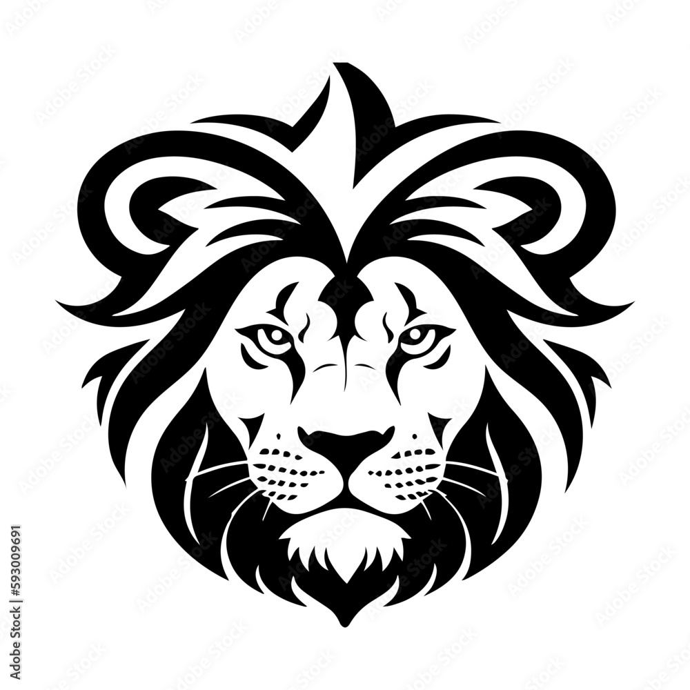 Fototapeta premium Lion head tattoo. Black and white vector illustration isolated on white background.