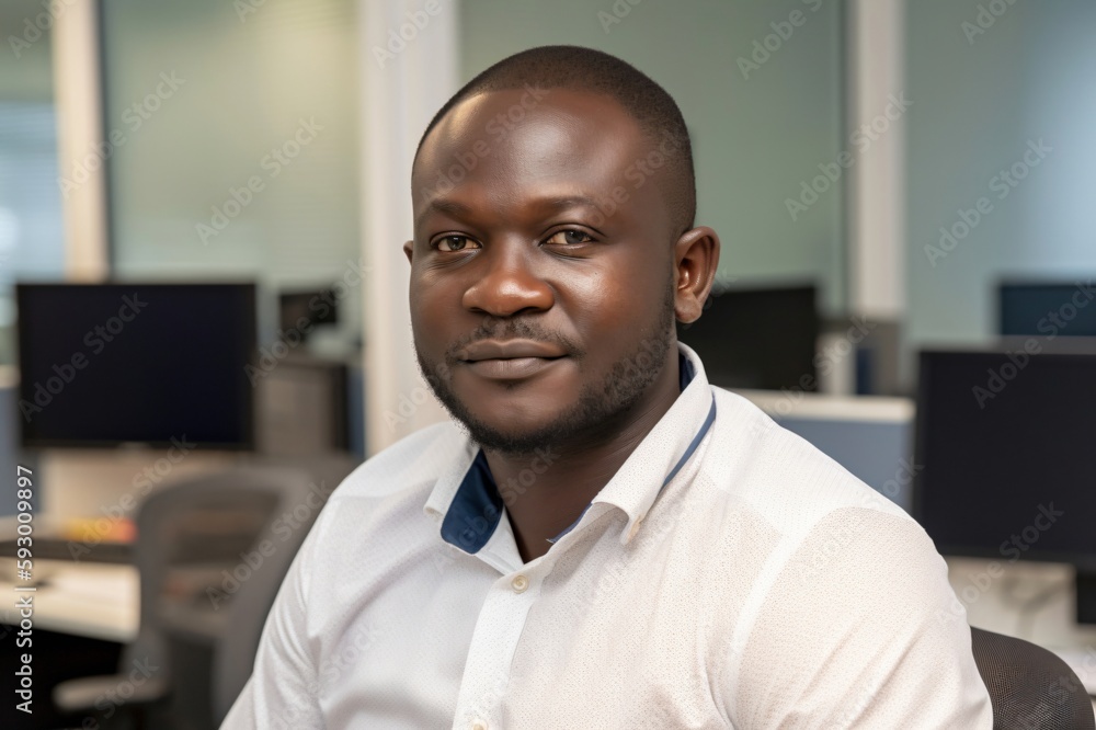 Obraz premium friendly man in white shirt in an office created with Generative AI technology