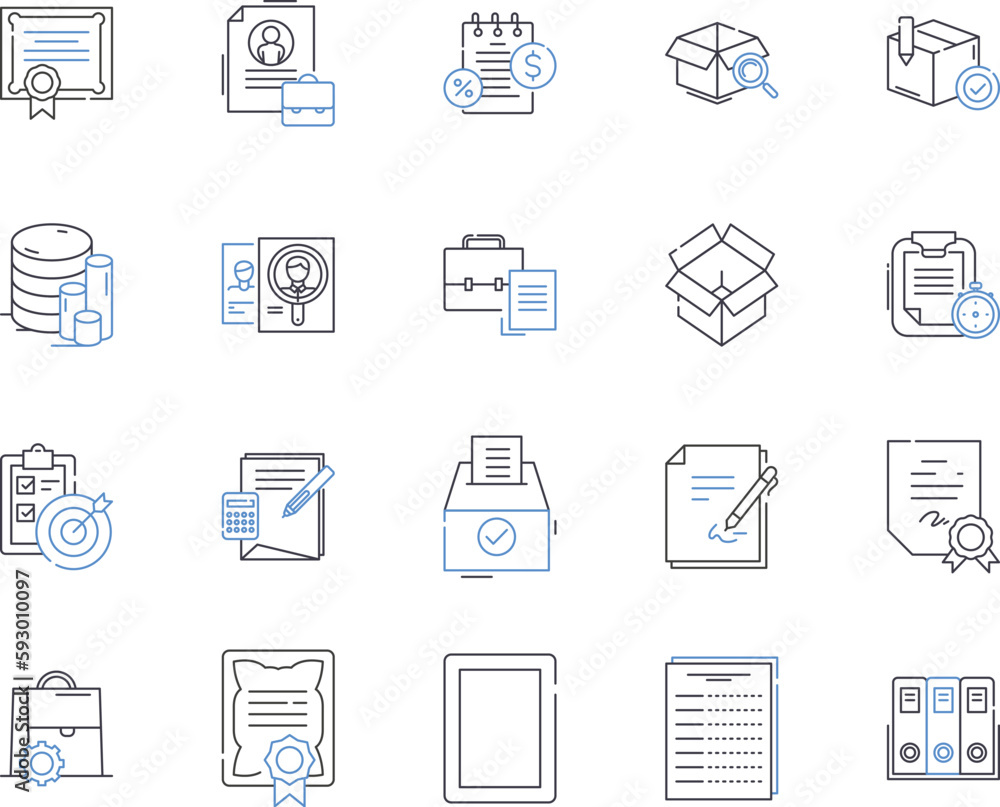 Business files and folders outline icons collection. file, folder, document, report, spreadsheet, presentation, proposal vector and illustration concept set. invoice, receipt, contract linear signs Business files and folders outline icons collection. file, folder, document, report, spreadsheet, presentation, proposal vector and illustration concept set. invoice, receipt, contract linear signs