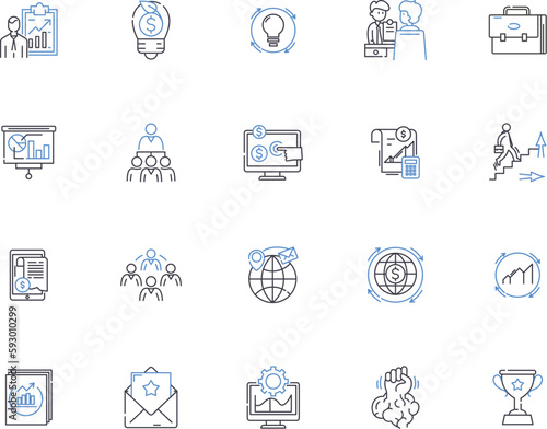 Development outline icons collection. Growth, Progress, Expansion, Advance, Elevation, Creation, Emergence vector and illustration concept set. Improvement, Evolution, Education linear signs
