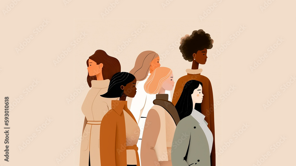 AI Generated: Feminine Diversity, Illustration of Women from Different Ethnicities and Cultures in Celebration of Diversity