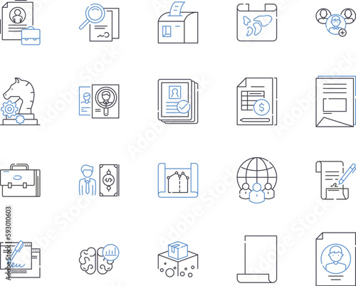 Paperwork outline icons collection. Forms  Documents  Records  Filing  Contracts  Letters  Bills vector and illustration concept set. Notices  Applications  Memoranda linear signs