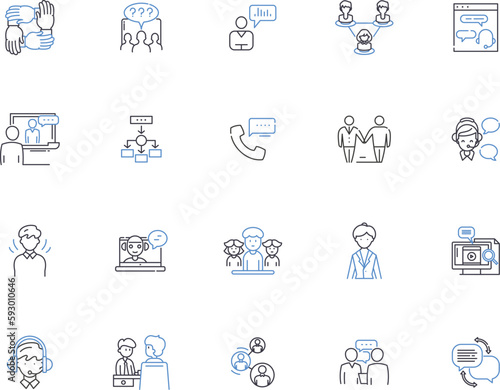 Clients outline icons collection. Customers, Consumers, Patrons, Buyers, Subscribers, Audience, Users vector and illustration concept set. Clients, Guests, Cliques linear signs
