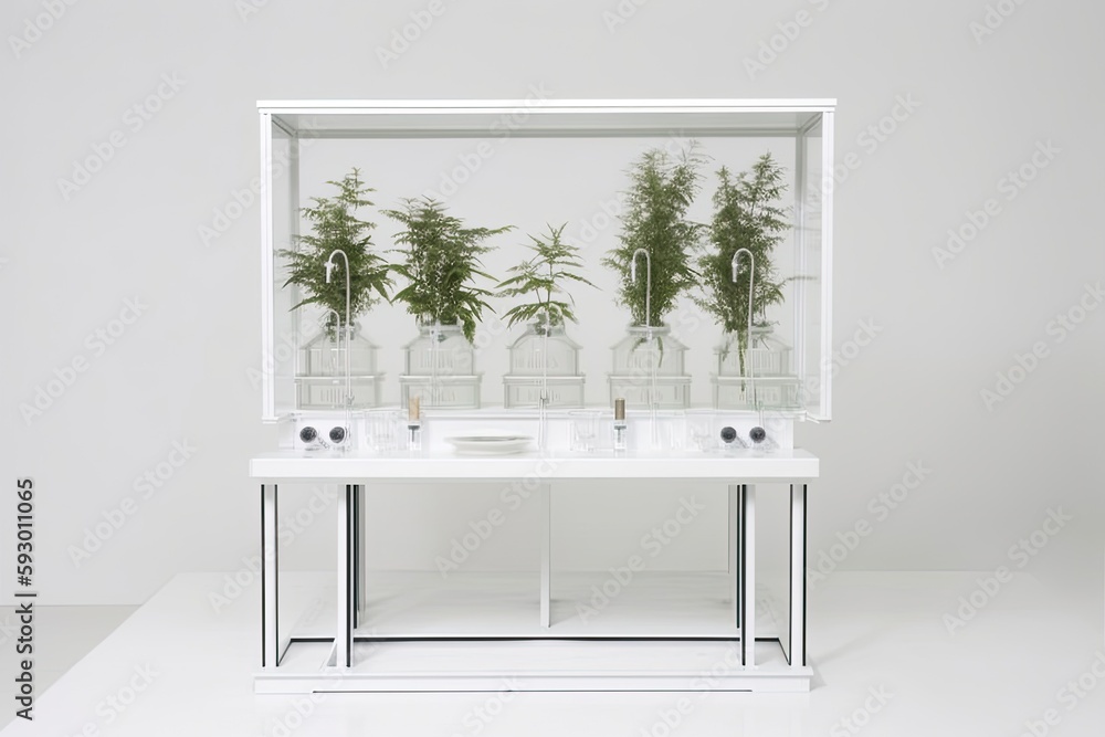 Lab Podium Front image of a transparent podium with lab equipment and mugwort in ...