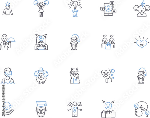 Funny people outline icons collection. Humorous, Comic, Comedian, Cheerful, Amusing, Lighthearted, Jocular vector and illustration concept set. Teasing, Playful, Joking linear signs