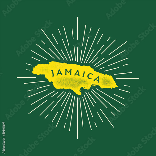 Vintage Jamaica map with grunge texture and emblem. Jamaica vintage print for t-shirt. Trendy Hipster design. Vector illustration