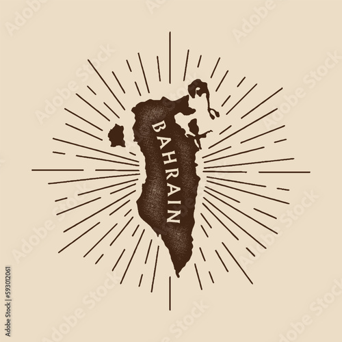 Vintage Bahrain map with grunge texture and emblem. Bahrain vintage print for t-shirt. Trendy Hipster design. Vector illustration