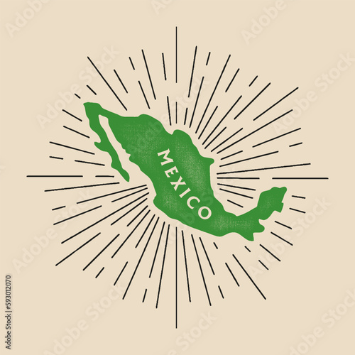 Vintage Mexico map with grunge texture and emblem. Mexico vintage print for t-shirt. Trendy Hipster design. Vector illustration