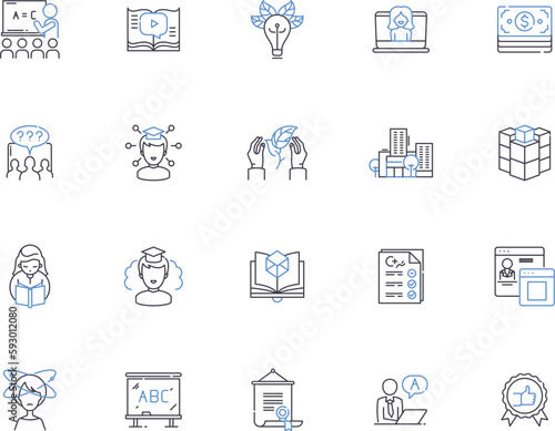 Knowledge outline icons collection. Education, Information, Understanding, Wisdom, Cognition, Insight, Learning vector and illustration concept set. Awareness, Perception, Comprehension linear signs