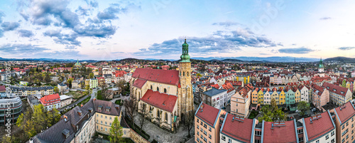 Aerial View of Colorful Panorama Old Town in Jelenia Gora, Karkonosze Mountains, Poland