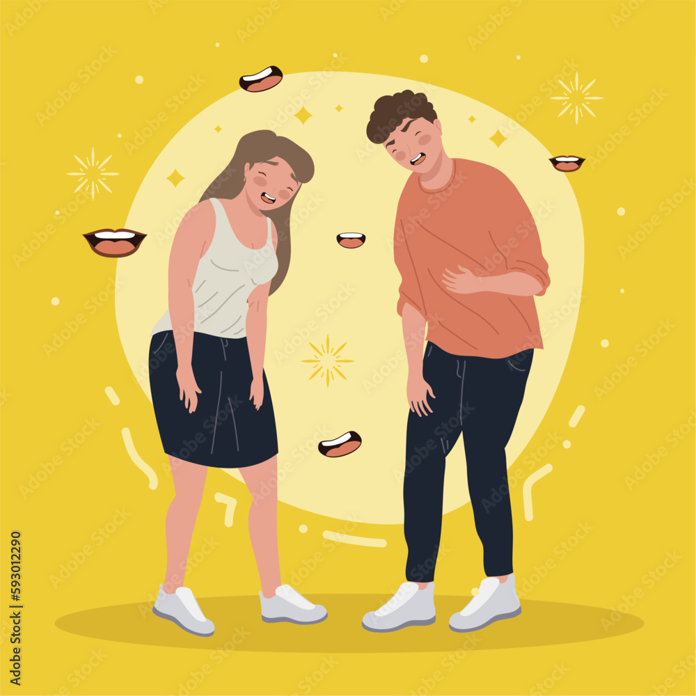 young standing couple laughing