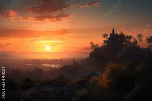 an idealised romantic dramatic matte painting of a sunset  Generative Ai
