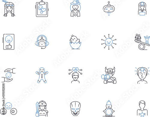 Funny people outline icons collection. Humorous, Comic, Comedian, Cheerful, Amusing, Lighthearted, Jocular vector and illustration concept set. Teasing, Playful, Joking linear signs
