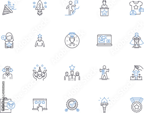 Success outline icons collection. Achievement, Fulfillment, Accomplishment, Victory, Triumph, Excellence, Outcome vector and illustration concept set. Reward, Advancement, Prosperity linear signs