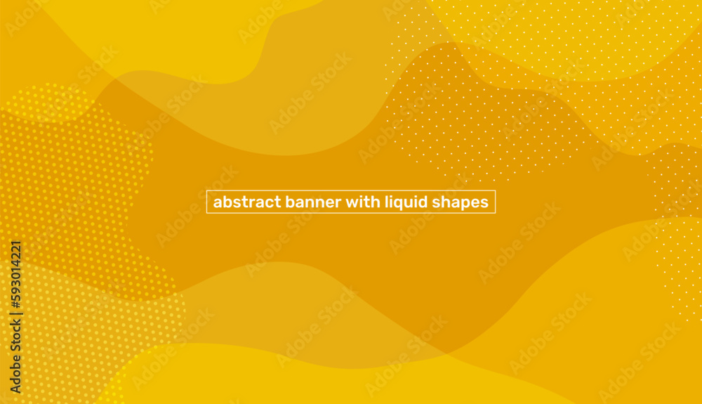 Abstract yellow background, banner with liquid shapes. Color poster template for promotion. Summer fluid geometric gradient, wavy pattern. Vector backdrop minimal design